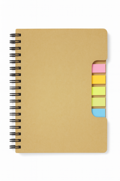 Eco Kraft Spiral Notebook with Sticky Notes and Pen